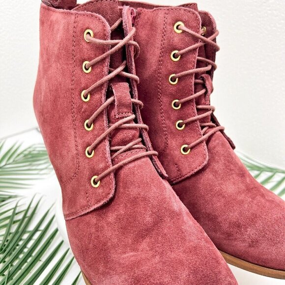 Diba Women's Blake Burgundy Suede Leather Lace Up Wedge Booties Size 10 NWOB - Picture 5 of 12